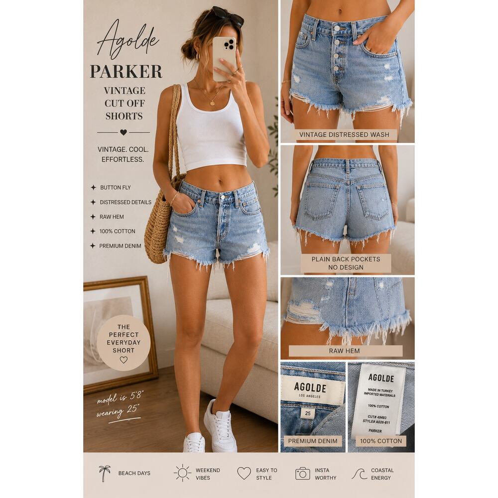 AGOLDE Parker Distressed Button Fly Cutoff Denim Shorts 25